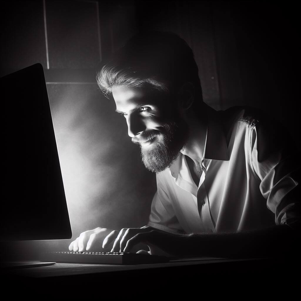 음흉하게 컴퓨터 채팅을 하고 있는 남성