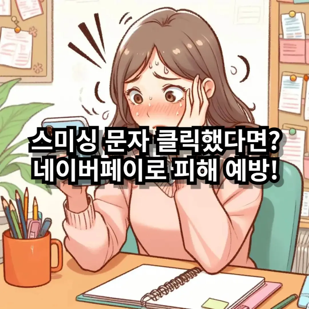 스미싱 문자 클릭 후 당황하는 젊은 여성